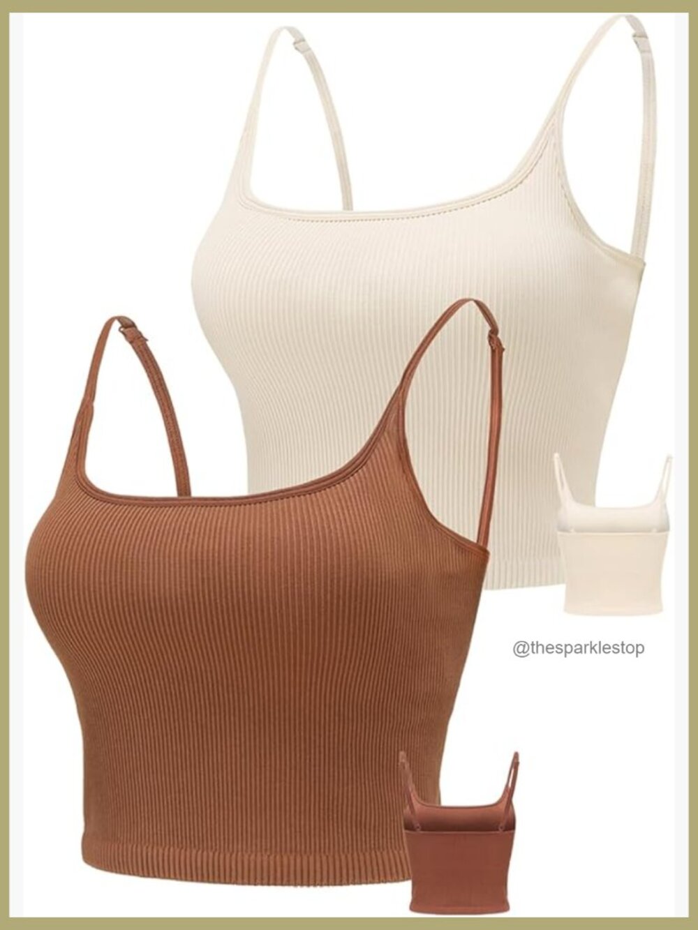 Seamless Ribbed Sports Bra Crop Top Adjustable Straps Workout Tank 2 Pack
